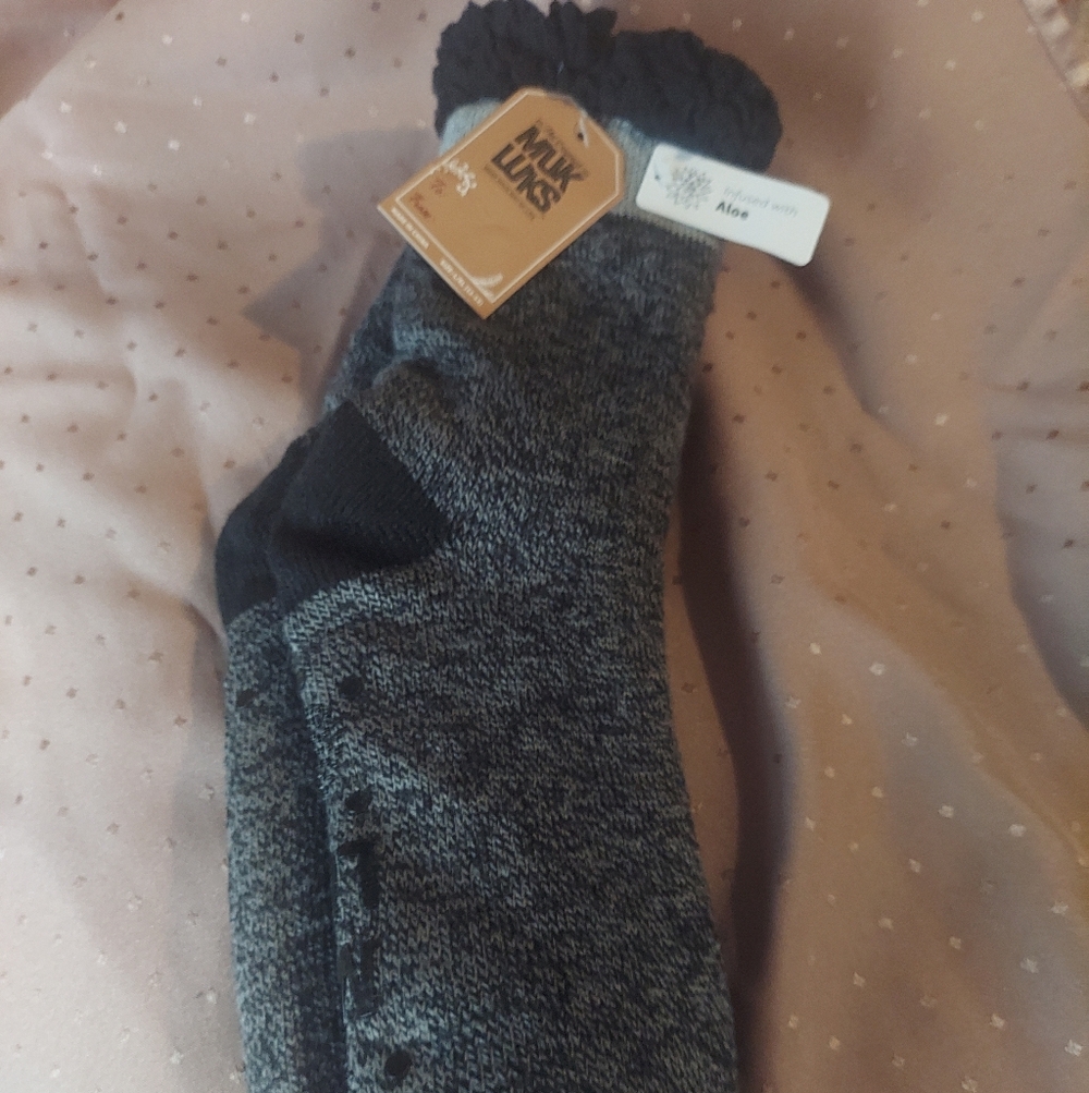 Muk Luks Charcoal Faux Fur Socks